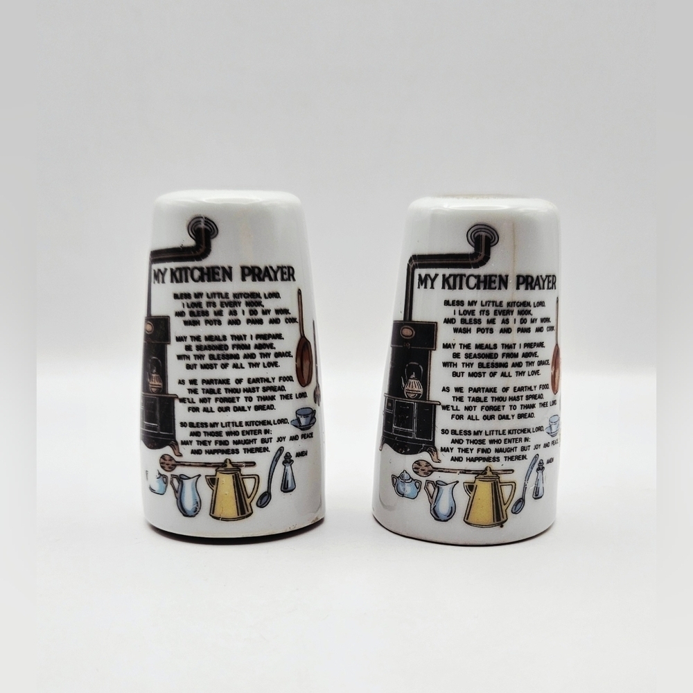 Vintage My Kitchen Prayer Salt & Pepper Shakers Japan 1960s Ceramic